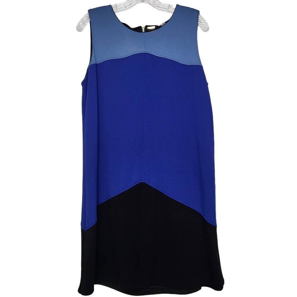 Tahari Color Block Sleeveless Blue Black Shift Dress Size 12